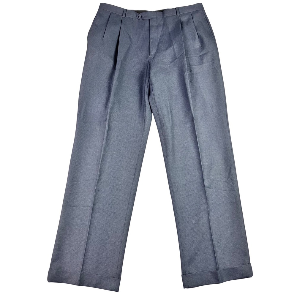 Austin Reed London England Mens Pleated Cuffed Dress Pants Grey 38x32 Wool EUC